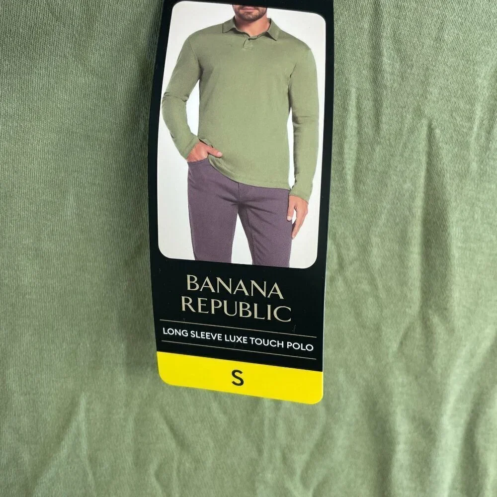 NEW Banana Republic Men's S Long Sleeve Luxe Touch Polo Shirt Green Cotton